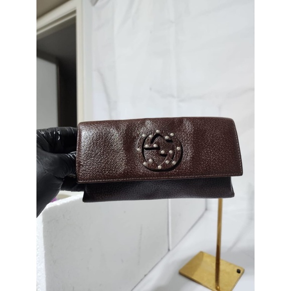 Authentic Gucci Interlocking G Logo Leather Continental Wallet Brown - Picture 13 of 13